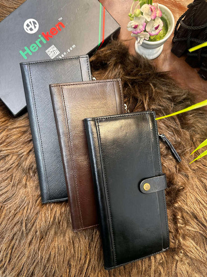 Premium Oil Pull Up Leather Long Wallet