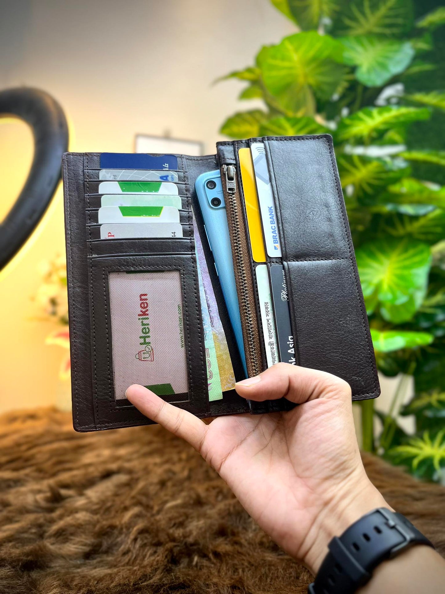 Premium Natural Milled Zipper Long Wallet