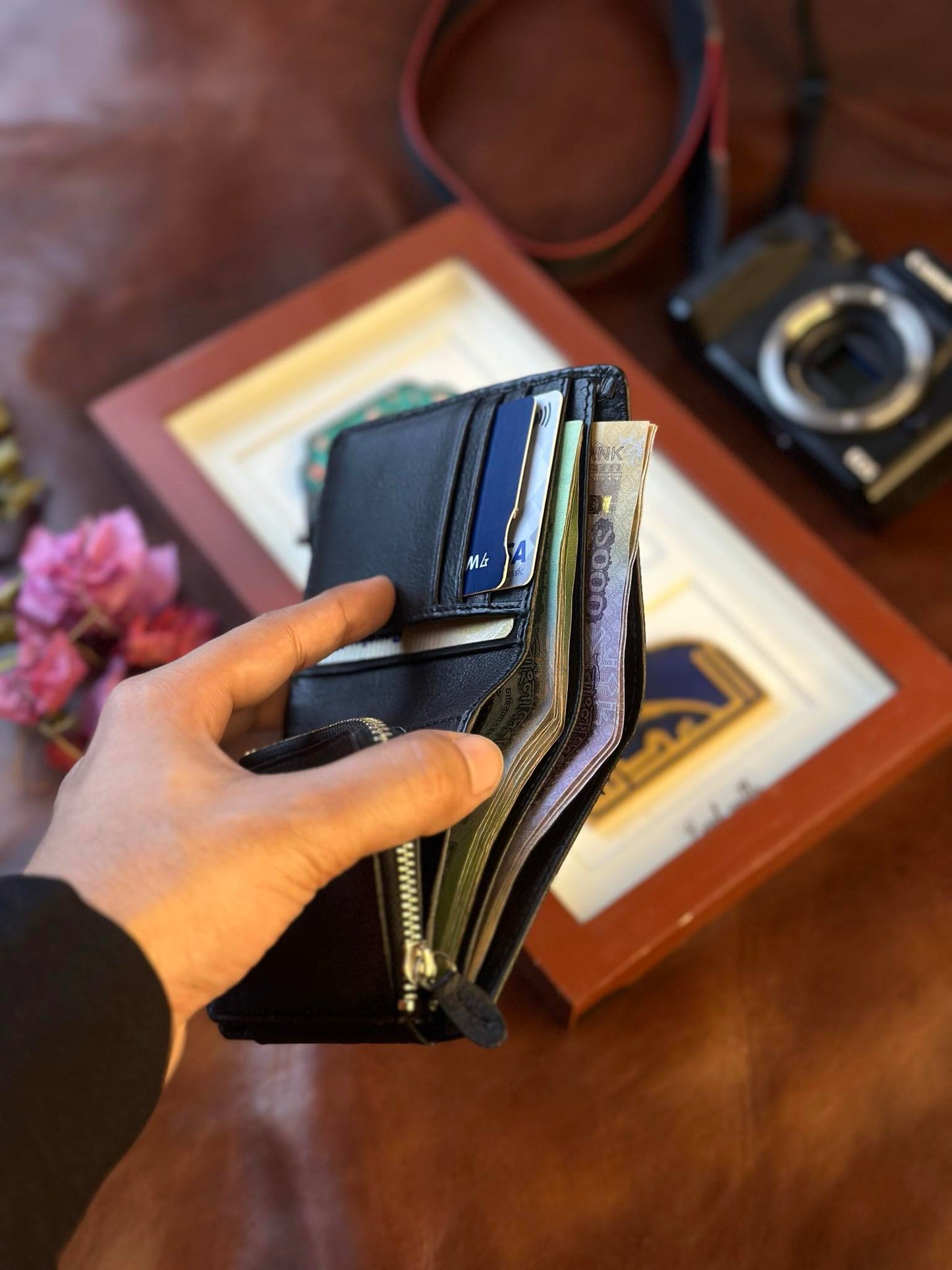 Heriken Small Trifold Zipper Genuine Leather Wallet